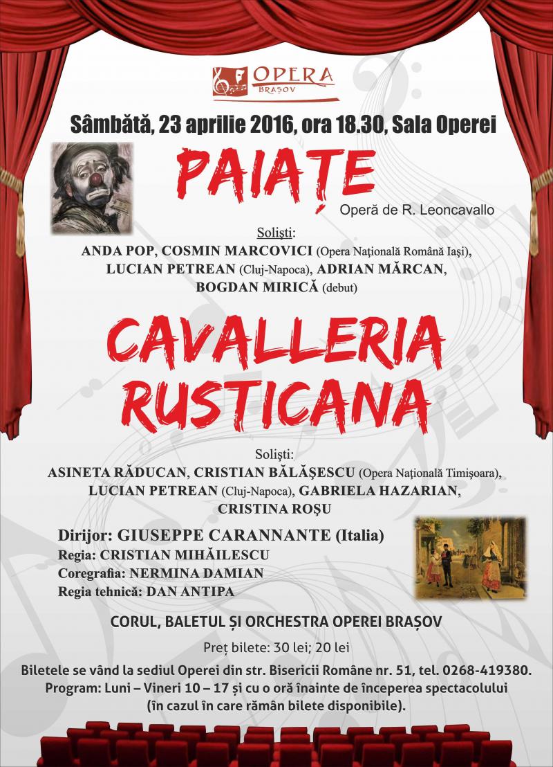 "Cavalleria Rusticana" și "Paiațe" la Brasov
