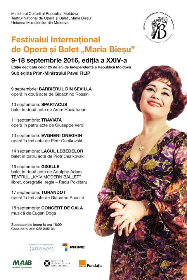 Programul Festivalului Internațional de Operă şi Balet "Maria Bieşu", ediția 2016