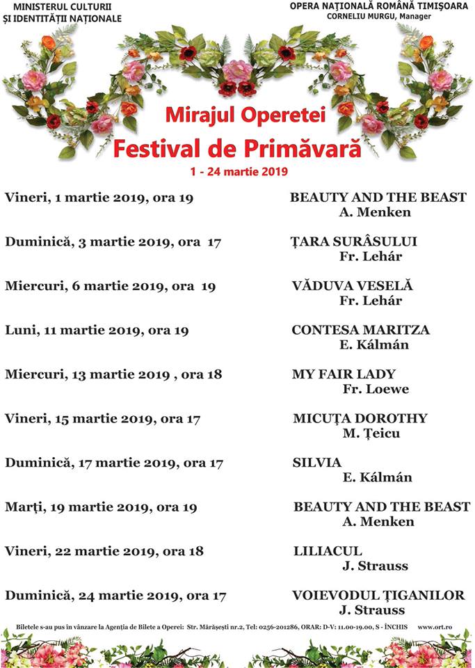 Festivalul de primăvară "Mirajul operetei" (program martie 2019)