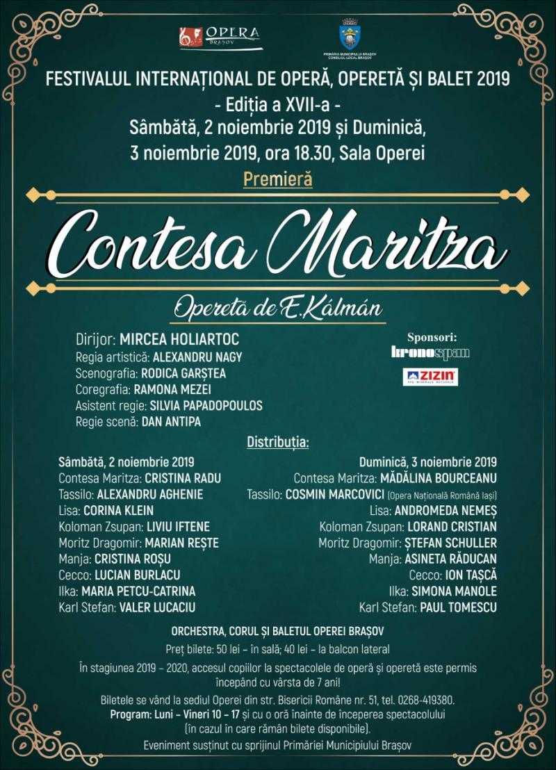 "Contesa Maritza", premiera care Ã®ncheie Festivalul InternaÈ›ional de OperÄƒ, OperetÄƒ È™i Balet 2019!