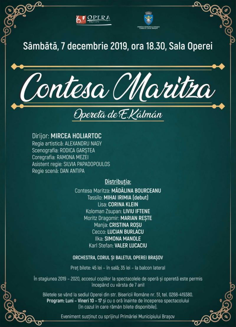 "Contesa Maritza" deschide "Luna Operetei" la Opera BraÈ™ov!