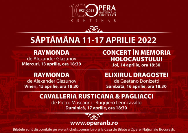 Săptămâna 11-17 aprilie pe scena Operei Naționale București