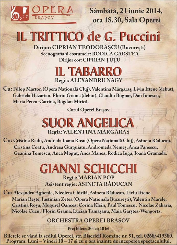 Il Trittico (Il Tabarro, Suor Angelica, Gianni Schicchi) de G. Puccini la Brasov