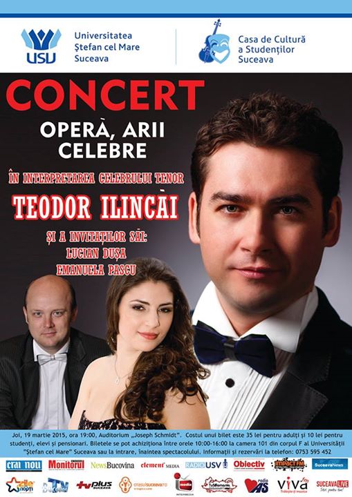 Celebrul tenor sucevean Teodor Ilincăi va concerta la Auditoriumul Joseph Schmidt din Suceava