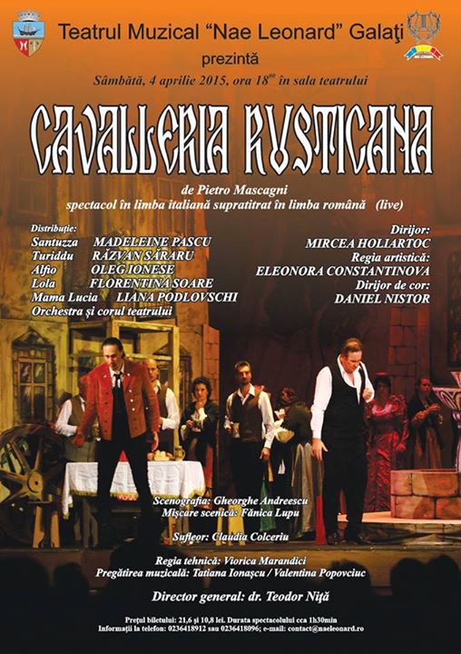 Opera "Cavalleria Rusticana", la Teatrul Muzical, pe 4 aprilie