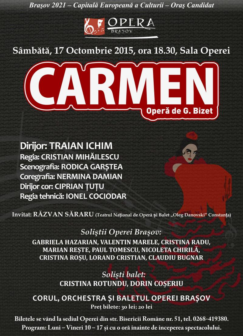 Cea mai populară operă, "Carmen" de G. Bizet, la Opera Brașov