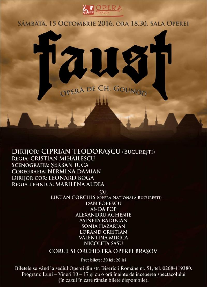 "Faust" - impunătoarea operă a lui Ch. Gounod, pe scena Operei Brașov