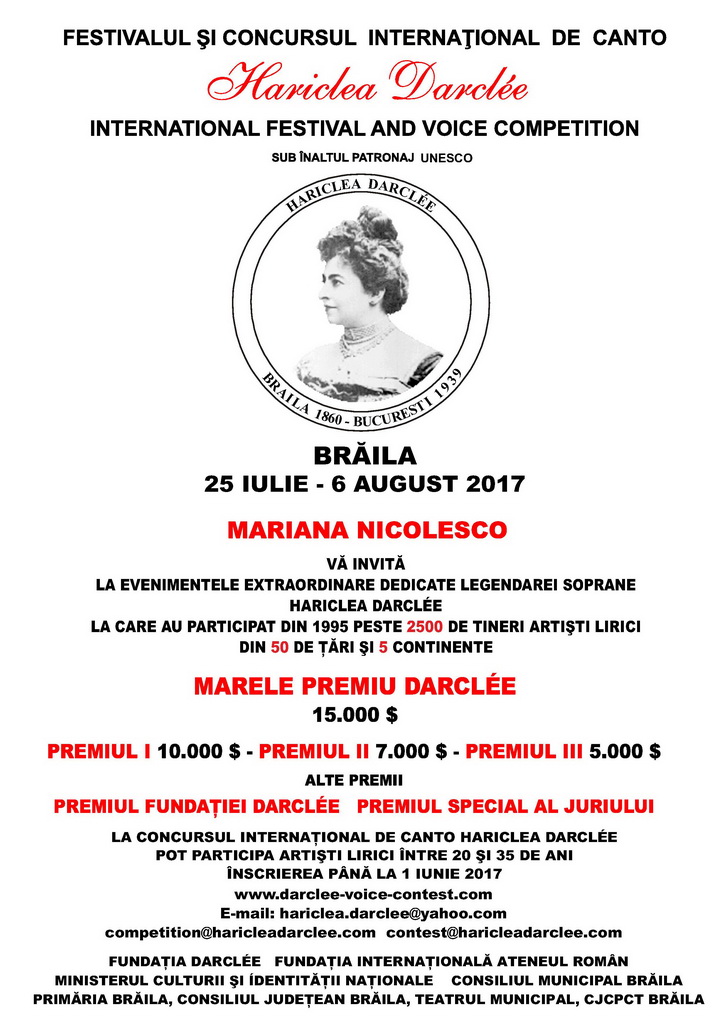 O nouÄƒ ediÈ›ie a Festivalului È™i Concursului Hariclea Darclee de la BrÄƒila