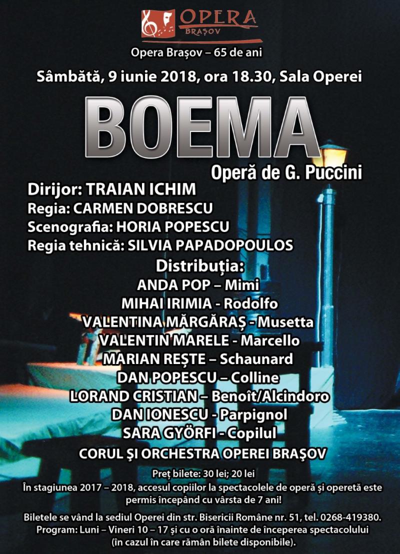 "Boema", a doua capodoperă pucciniană în această lună, la Opera Brașov