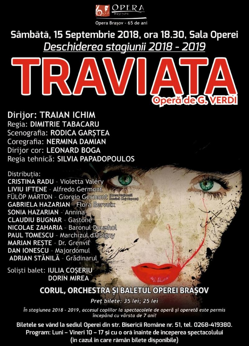 Opera Brașov deschide stagiunea 2018 - 2019 cu "Traviata"