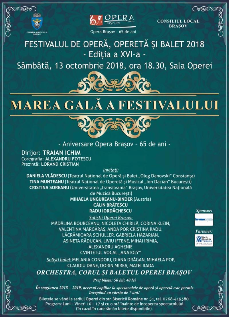 Marea Gală a Festivalului:  65 de ani de la înființarea Operei Brașov