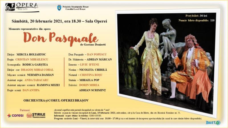 Opera â€žDon Pasqualeâ€� de G. Donizetti, primul spectacol Ã®n salÄƒ din acest an