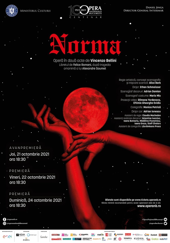 Elena Moşuc şi Ruxandra Donose pe afişul premierei cu „Norma” de Bellini