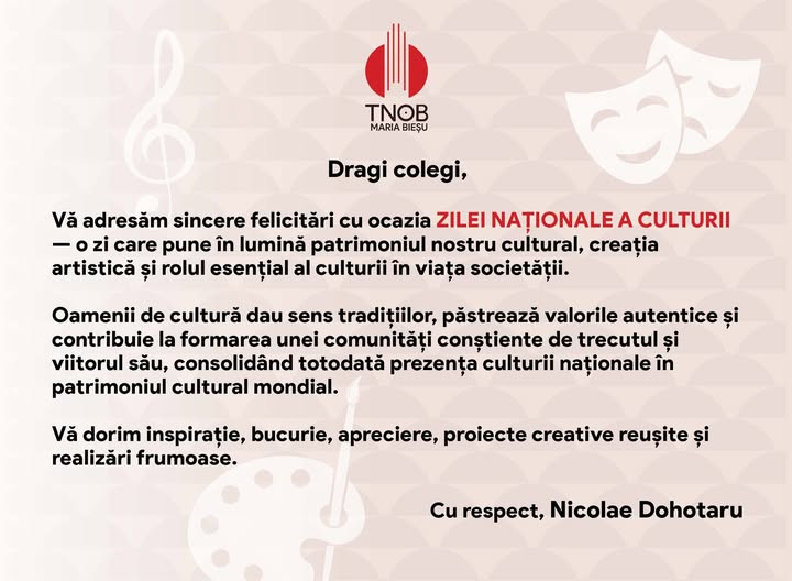 Felicitări cu ocazia Zilei Naționale a Culturii
