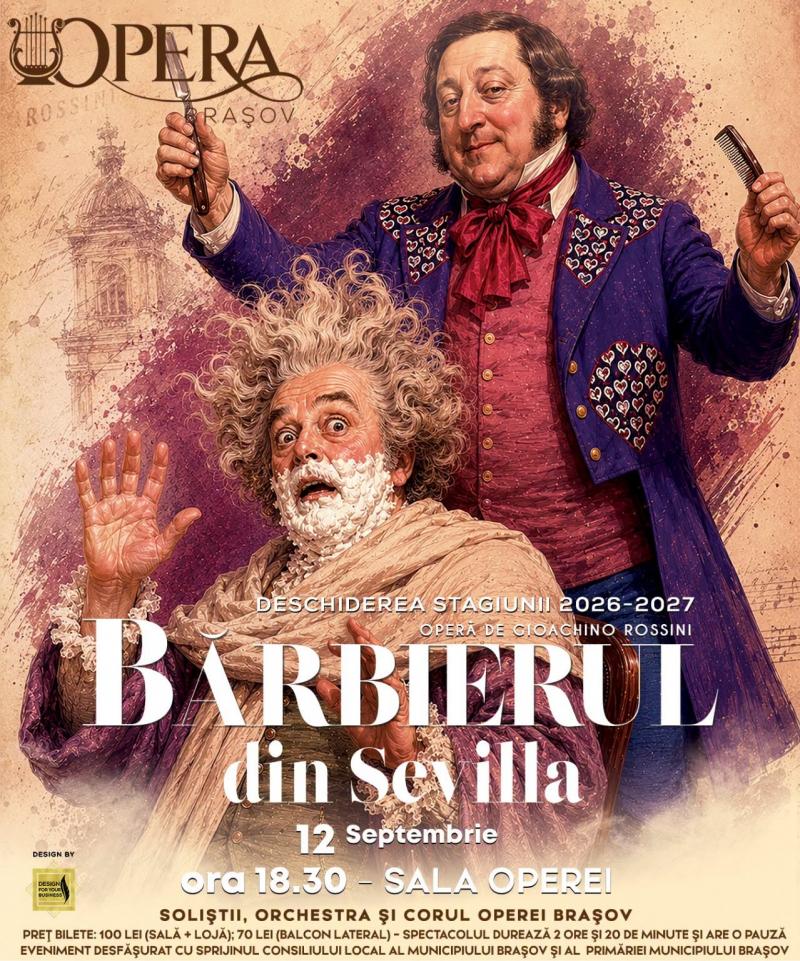 Stagiunea 2026 – 2027 a Operei Brașov se deschide, sâmbăta aceasta,  cu opera comică „Bărbierul din Sevilla”